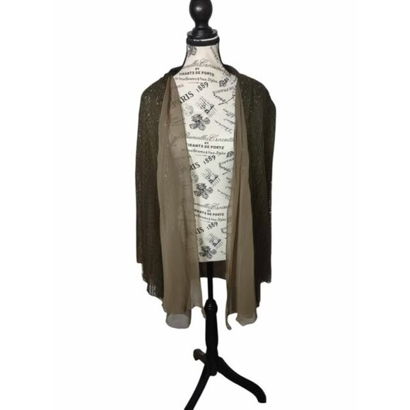 A'Reve Womens M Olive Green Cardigan Mixed Media Boho Cottagecore Grannycore Top - Picture 1 of 10